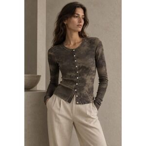 Enza Costa Cardigan Women S Brown Tie Dye Ribbed Button Front Mushroom Wash